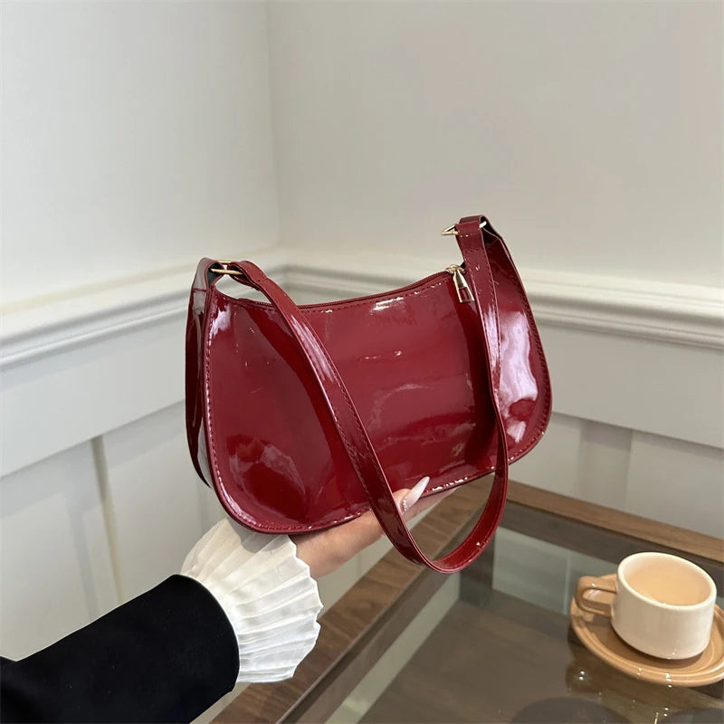 Retro Solid Color PU Leather Shoulder Underarm Bag Women&