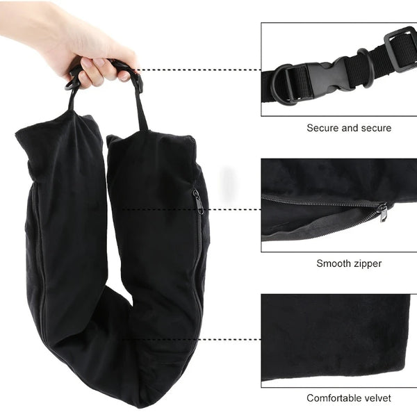 2-in-1 Travel Neck Pillow with Clothing Storage Bag – Soft U-Shaped Headrest, Fillable & Waterproof for Airplane Comfort