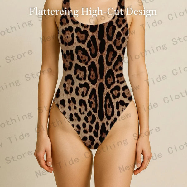 Women's Classic Leopard Print One-Piece Swimsuit Sleeveless Slim-Fit Bathing Suit for Beach Summer Vacation Pool Outfit