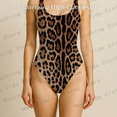 Women's Classic Leopard Print One-Piece Swimsuit Sleeveless Slim-Fit Bathing Suit for Beach Summer Vacation Pool Outfit