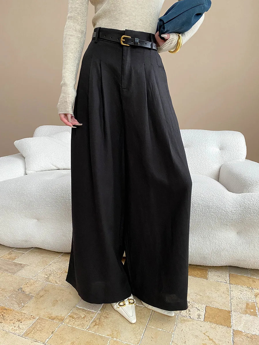Lightweight travel comfort semi elastic high waist slimming casual wide leg pants