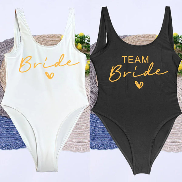 Women Bridal Bathing Suit Team Bride One-Piece Bachelorette Party Shower Hen Party Bridesmaid Swimsuit Girls Wedding Swimwear