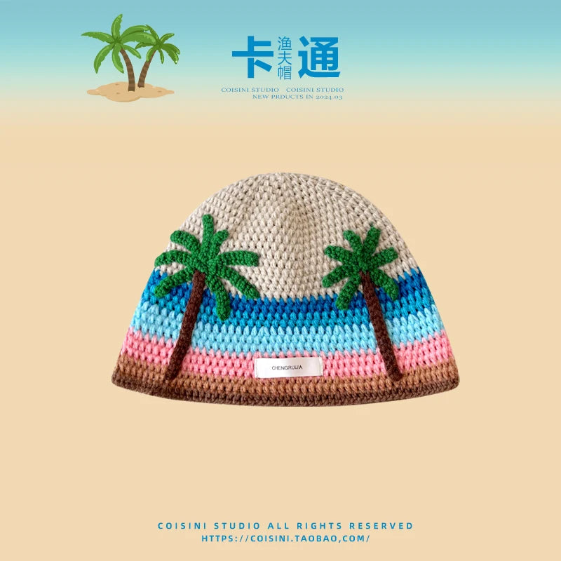 Cute Cartoon Knitted Bucket Hat for Women Men Fashion