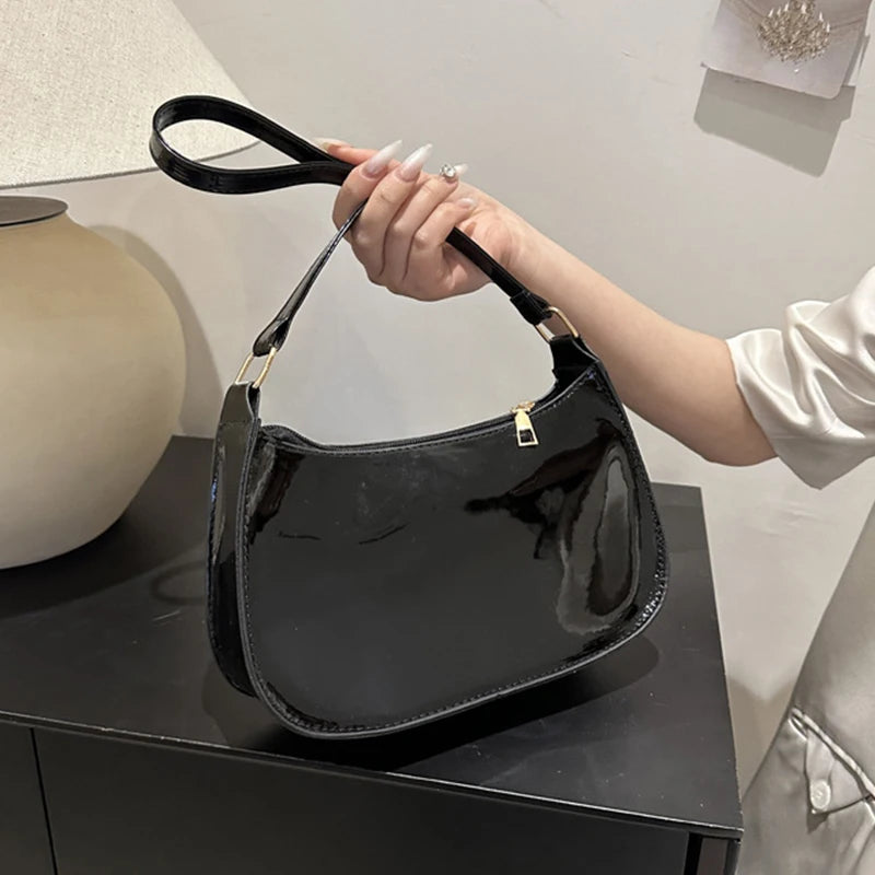 Retro Solid Color PU Leather Shoulder Underarm Bag Women&