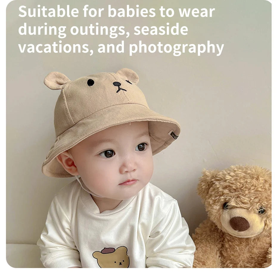 Cute Bear Baby Bucket Hat with Ears Cotton Sun Cap