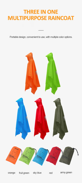3 In 1 Waterproof Raincoat Lightweight Outdoor Hiking Rain Poncho Rain Jacket Cover Sun Shelter Camping Hiking Cycling Climbing