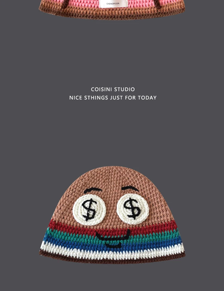 Cute Cartoon Knitted Bucket Hat for Women Men Fashion