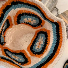 Women Muticolor Crochet Korean Handmade Bucket Hat Women Weaving Knitted Hat Y2k Fashion Flowers Autumn Winter Beanies Basin Cap