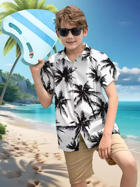 Children's Clothing Hawaiian Shirts for Children Leaf Print Casual Beach Fashion Shirt Outdoor Clothes for Children Short Sleeve
