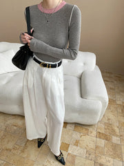 Lightweight travel comfort semi elastic high waist slimming casual wide leg pants