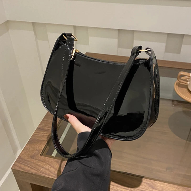 Retro Solid Color PU Leather Shoulder Underarm Bag Women&