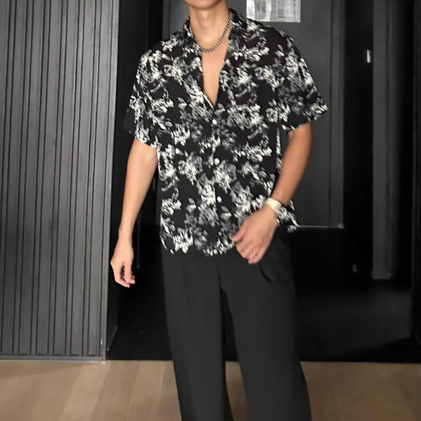 Light and Breathable in Summer Hawaiian Vacation Style Loose Casual Hong Kong Style Handsome Draped Short Sleeves