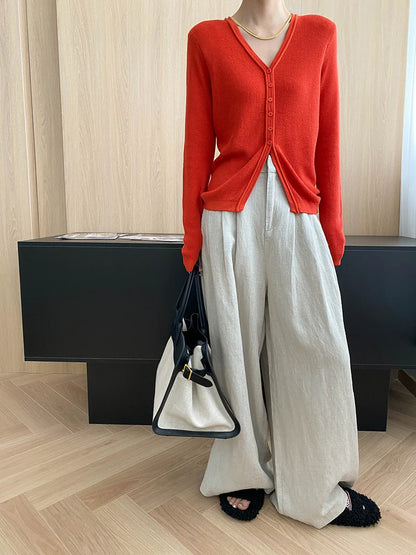 Lightweight travel comfort semi elastic high waist slimming casual wide leg pants