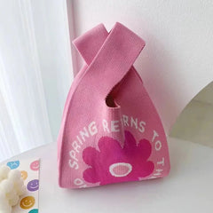 Internet Celebrity Hyunya Style Office Handbag Knitted Bucket Bag Wool Bag Souvenir Versatile Handbag Casual