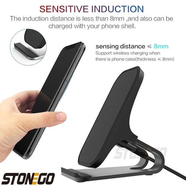 Wireless Charger Mount 10W 7.5W 5W Qi Fast Charging Pad 2 Coils Case Friendly Anti Slip Rubber Type C Input