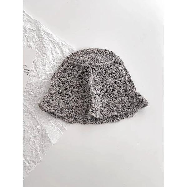 Korean Retro Hollow Crochet Knitted Bucket Hats for Men Women Summer Autumn Versatile Show Face Small Casual Basin Cap Bob Homme