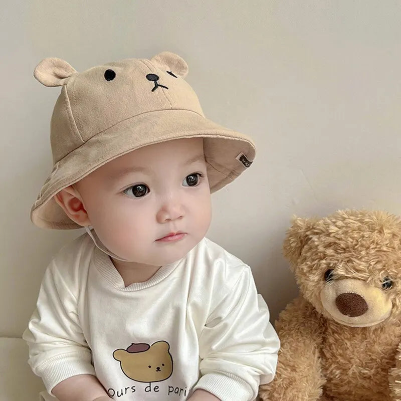 Cute Bear Baby Bucket Hat with Ears Cotton Sun Cap