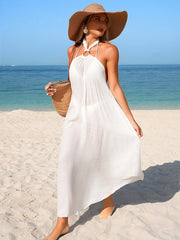 White European American Vacation Style Long Skirt Sleeveless Loose Dress Hanging Neck Beach Sunscreen Cover Shirt Summer Fashion