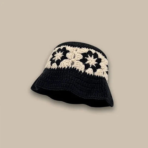 Women Muticolor Crochet Korean Handmade Bucket Hat Women Weaving Knitted Hat Y2k Fashion Flowers Autumn Winter Beanies Basin Cap