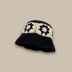 Women Muticolor Crochet Korean Handmade Bucket Hat Women Weaving Knitted Hat Y2k Fashion Flowers Autumn Winter Beanies Basin Cap