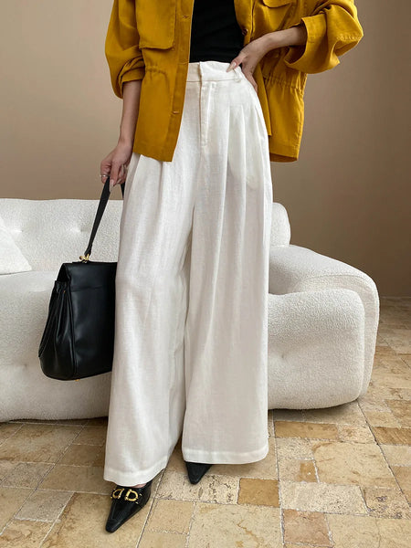 Lightweight travel comfort semi elastic high waist slimming casual wide leg pants