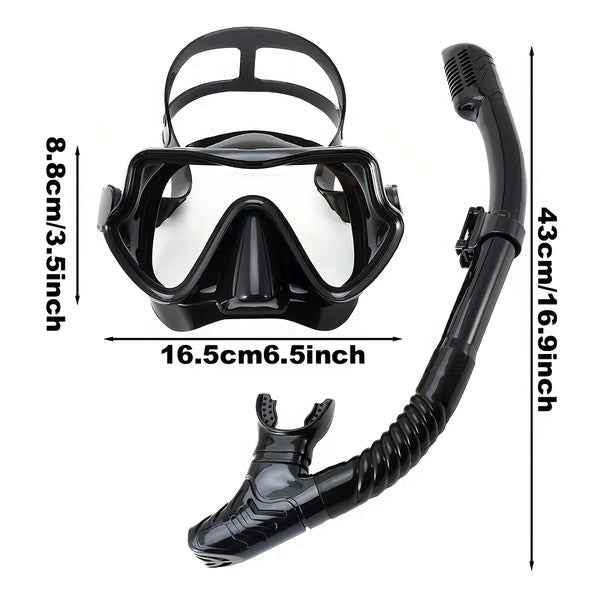 Scuba Diving Mask Snorkel Set For Adults Tempered Glass Professional Panoramic Snorkeling Gear Swimming Training Snorkel Kit