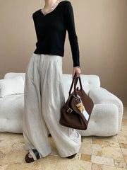 Lightweight travel comfort semi elastic high waist slimming casual wide leg pants