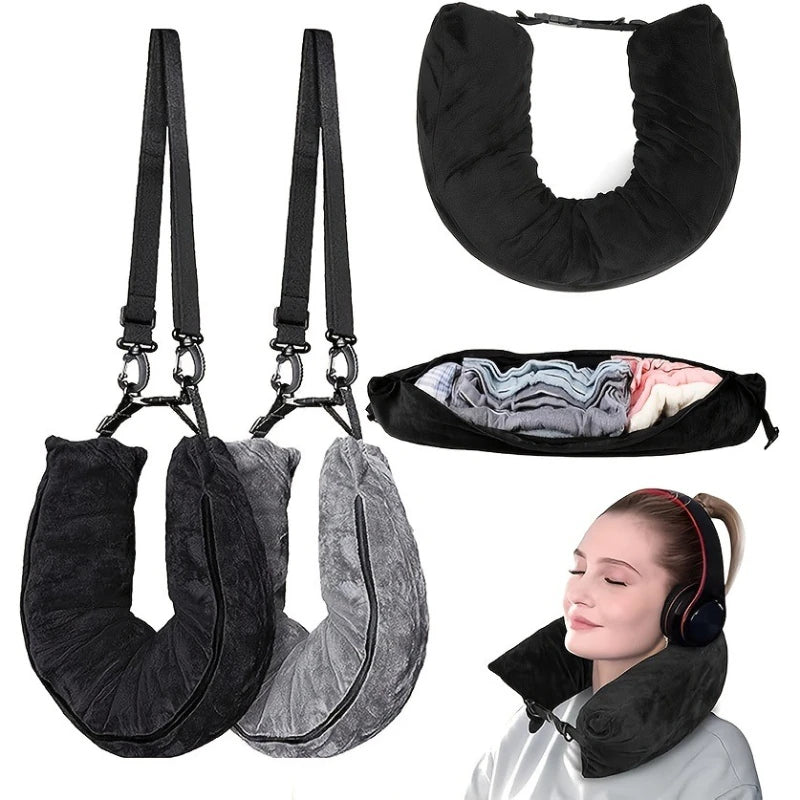 2 in 1 Travel Neck Pillow with Clothing Storage Bag