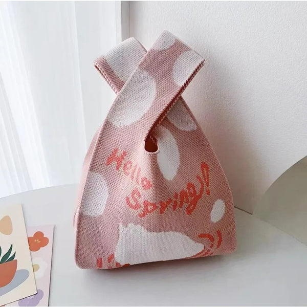 Internet Celebrity Hyunya Style Office Handbag Knitted Bucket Bag Wool Bag Souvenir Versatile Handbag Casual