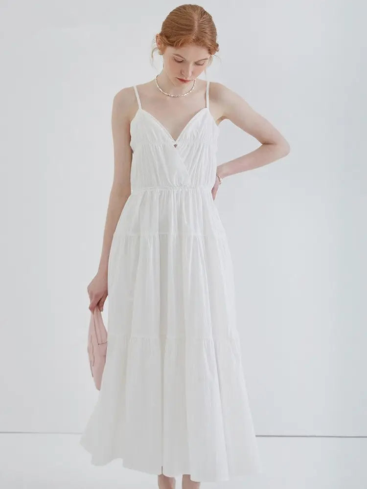 Vacation-style White Camisole Dress, Fairy Summer French High-end Sexy Backless Beach Dress
