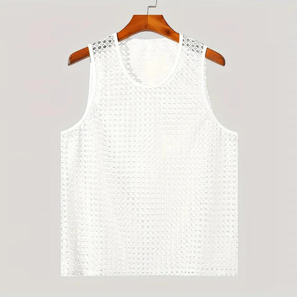New American Style Fashion Men Tops Popular Vacation Hollow Out Mesh Vests Sexy Casual Sleeveless Tank Tops S-2XL 2025 Summer