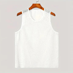 New American Style Fashion Men Tops Popular Vacation Hollow Out Mesh Vests Sexy Casual Sleeveless Tank Tops S-2XL 2025 Summer
