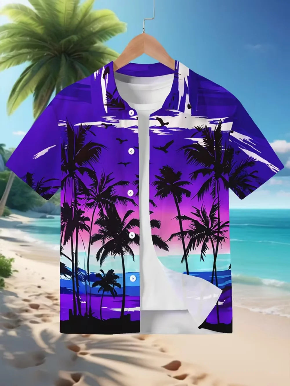 Kids Hawaiian Leaf Print Short Sleeve Beach Shirt