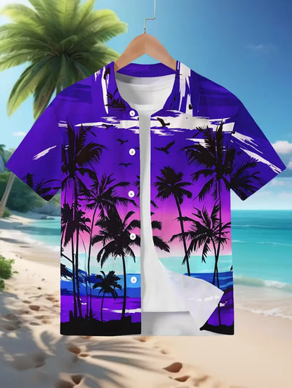 Kids Hawaiian Leaf Print Short Sleeve Beach Shirt