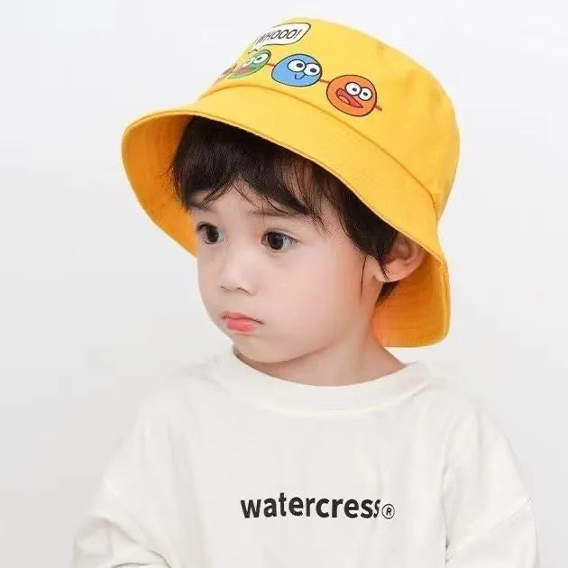 Korean Cartoon Kids Bucket Hat with Windproof Strap