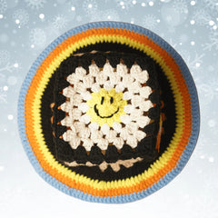 Handmade Smile Crochet Bucket Hat - Boho Style, Stretchy Acrylic, Cute,Stylish,Warm,Perfect Winter New Year Gift For Kids&Adults