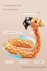 Travel Pillow with Mobile Phone Holder Lazy U-shaped Neck Support Cartoon Pillow with 360 Flexible Rotating Mobile Phone Holder