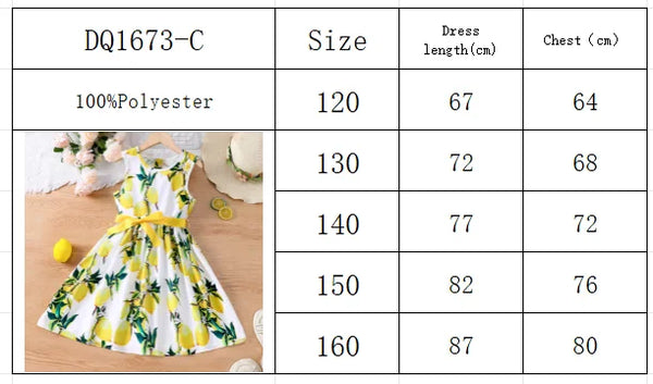 Girls' summer vacation style sleeveless vest dress with bow belt dress