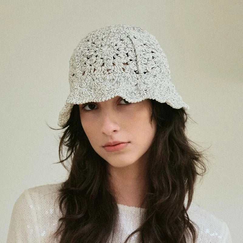 Korean Retro Hollow Crochet Knitted Bucket Hats for Men Women Summer Autumn Versatile Show Face Small Casual Basin Cap Bob Homme