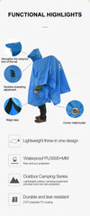 3 In 1 Waterproof Raincoat Lightweight Outdoor Hiking Rain Poncho Rain Jacket Cover Sun Shelter Camping Hiking Cycling Climbing