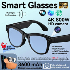 2026 New AI Smart Glasses 800W Camera 4K Ultra HD Video Recording Translation 3600mAh Charging Case AI Conversation 32GB Storage
