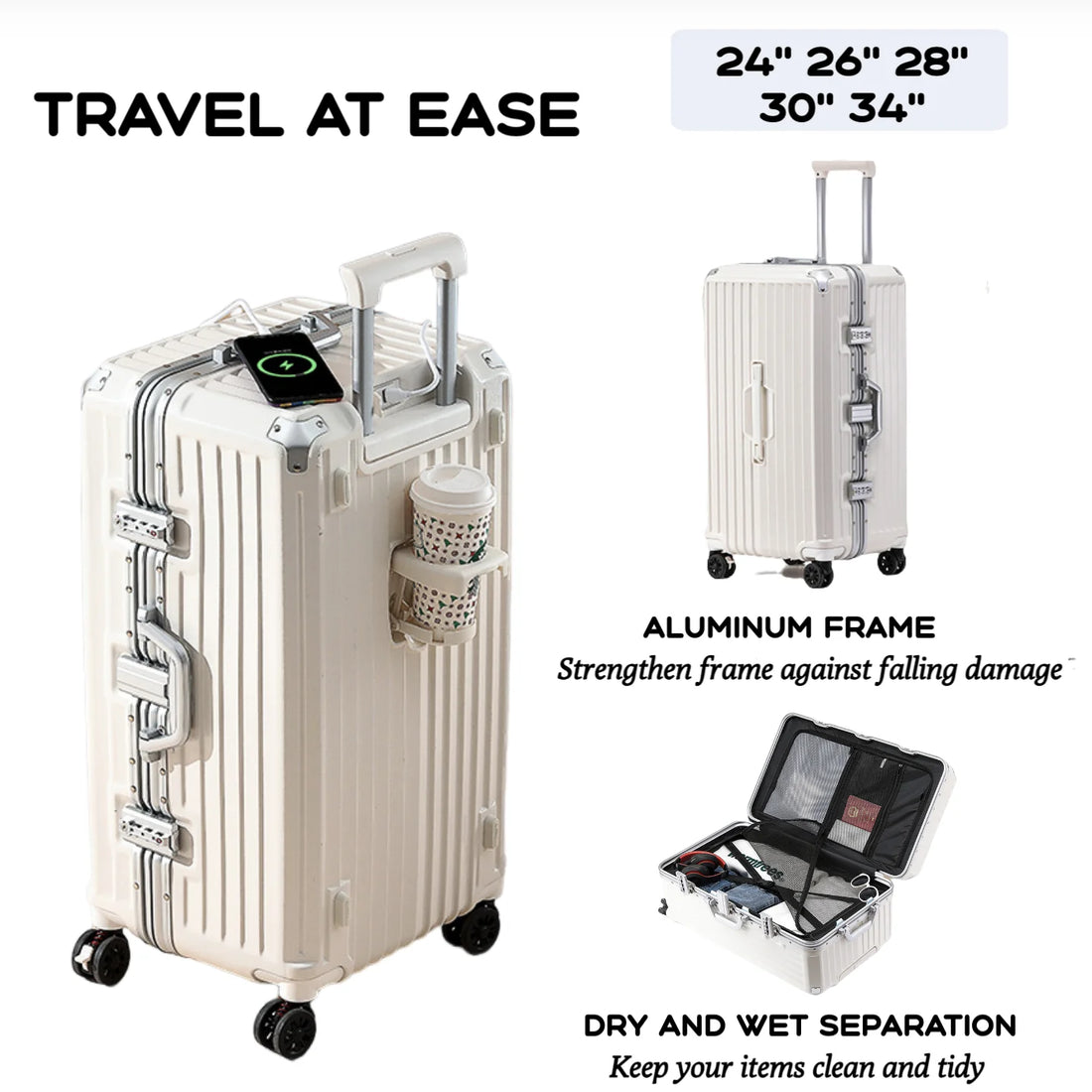 Large Capacity Luggage Set With USB Charging Travel
