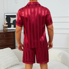Men's Plaid Print Pajama Set Short Sleeve Lapel Top And Elastic Shorts Comfortable Perfect For Summer Sleepwear Loungewear Pjs