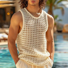 New American Style Fashion Men Tops Popular Vacation Hollow Out Mesh Vests Sexy Casual Sleeveless Tank Tops S-2XL 2025 Summer