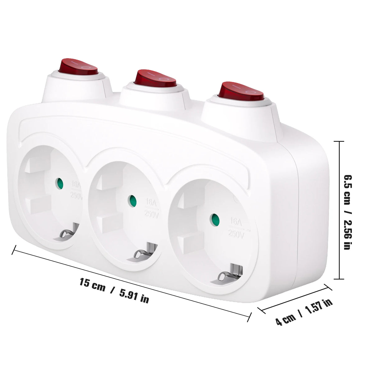 EU Schuko Multi Plug Power Adapter With Switch Outlet