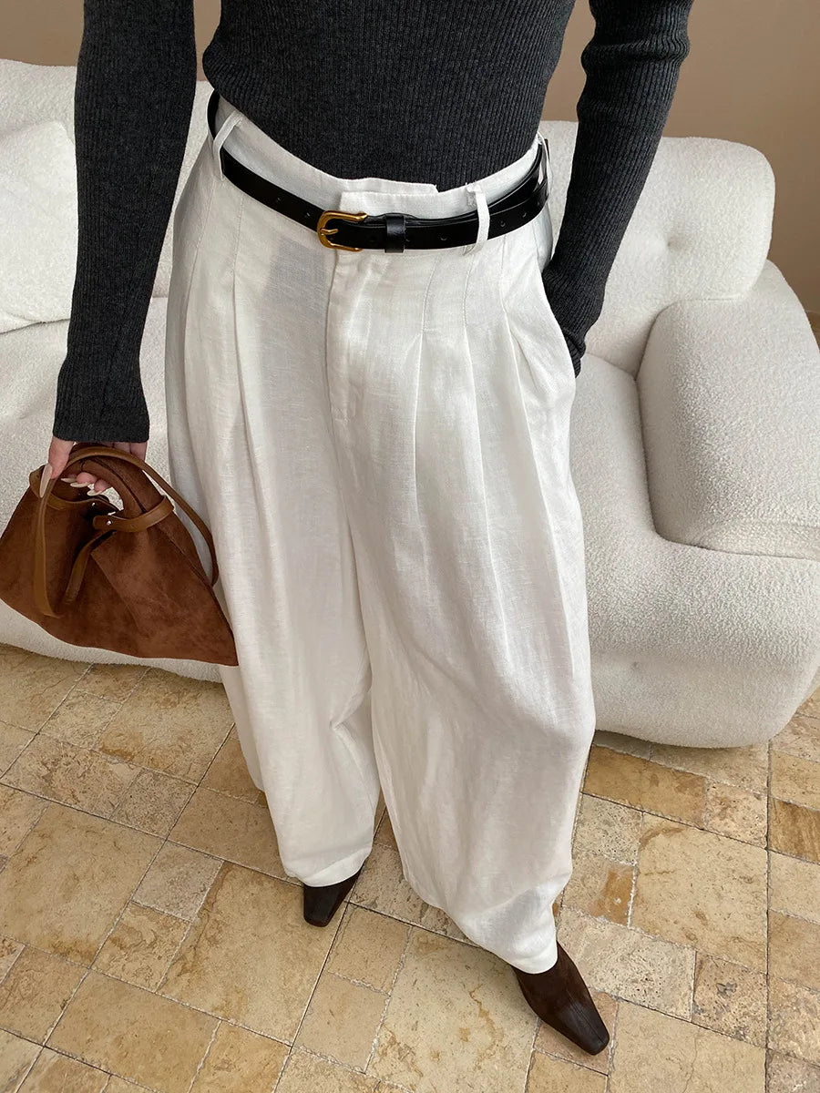 Lightweight travel comfort semi elastic high waist slimming casual wide leg pants
