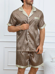 Men's Plaid Print Pajama Set Short Sleeve Lapel Top And Elastic Shorts Comfortable Perfect For Summer Sleepwear Loungewear Pjs