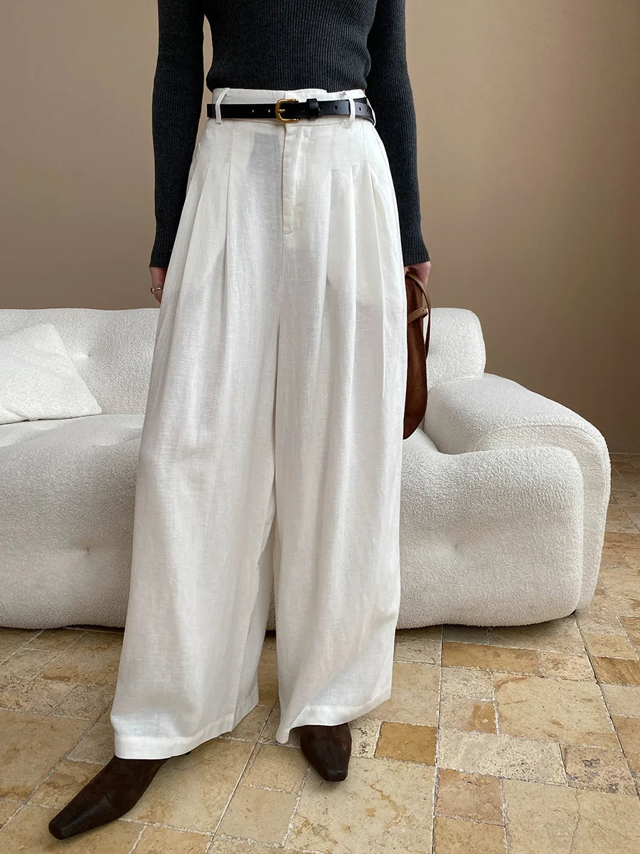 Lightweight travel comfort semi elastic high waist slimming casual wide leg pants
