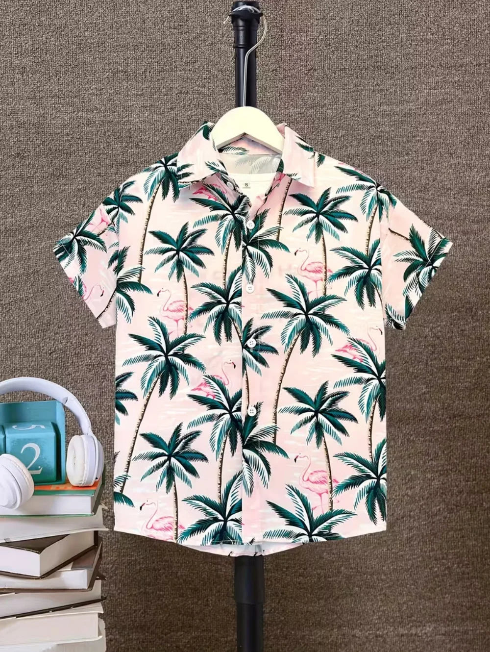 Kids Hawaiian Leaf Print Short Sleeve Beach Shirt
