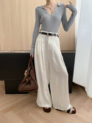 Lightweight travel comfort semi elastic high waist slimming casual wide leg pants